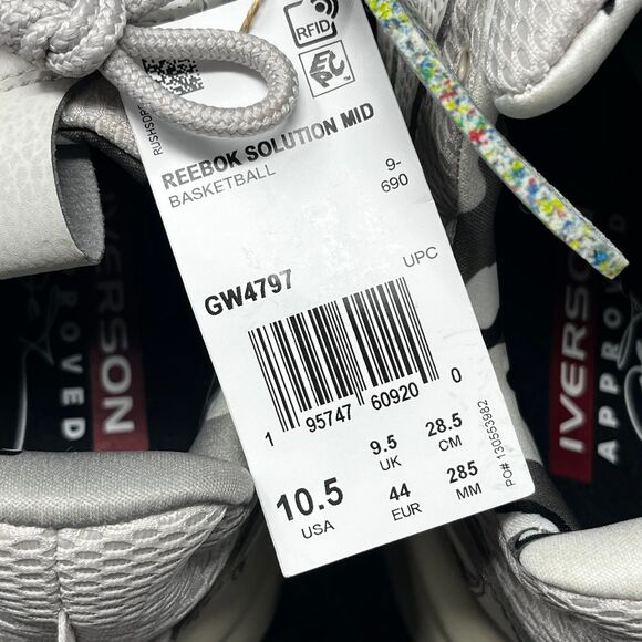 NEW Reebok Solution Mid Moonstone Boulder Grey Iverson Shoes Mens 10.5 GW4797 - Picture 8 of 8